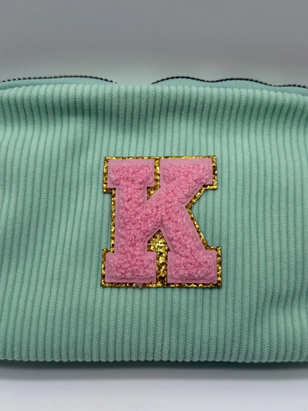 Kids Mint Beanie with Pink 'K' Patch